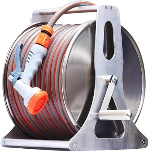 ININOSNP Teleskop-Schlauchwagen Schlauchtrommel aus Edelstahl, Wandmontage, Wasserrohr-Aufbewahrungsregal, Bewässerungs-Autowaschschlauchhalter-Set(35m) von ININOSNP