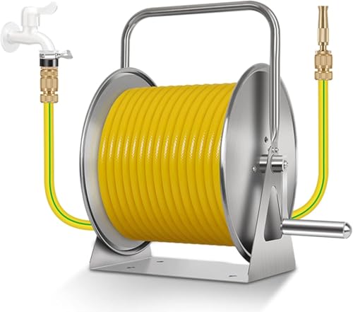 ININOSNP Teleskop-Schlauchwagen Schlauchtrommel zur Wand-/Bodenmontage, Gartenschlauch, Wasserschlauchgestell aus Edelstahl(15m Water Pipe Reel Set) von ININOSNP