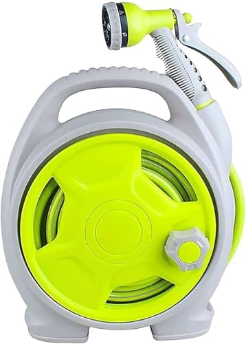 ININOSNP Teleskop-Schlauchwagen Wand-Boden-Garten-Schlauchtrommel, tragbar montiertes Wasser mit 6-Funktions-Sprühdüse(15 Meters Water Pipe|Green) von ININOSNP