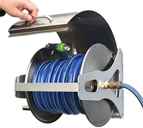 ININOSNP Teleskop-Schlauchwagen Wandhalterung Gartenschlauchtrommel Tragbare Gartenschlauchtrommel aus Edelstahl Wand-/Bodenmontage Wasserschlauchtrommel(Rack+35m Hose) von ININOSNP