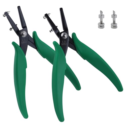 INJOYTEC 2 Stück Metall Lochstanzer Set 1,5 mm und 1,8 mm Durchmesser, Lochzange mit rundem Loch für Schmuck aus Metall, Zange, Handwerk, Perlen, Hobby mit 2 Nadeln (grün) von INJOYTEC
