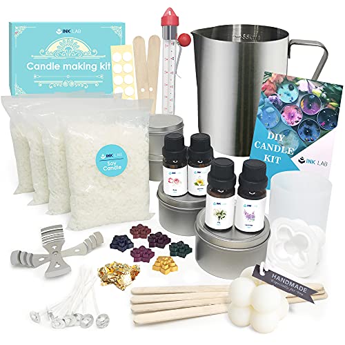 INK LAB Kerzen Selber Machen Set DIY Kerzenherstellung Set mit Sojawachs Duftöl Farbstoffen Schmelztopf Kerzendosen Kerzen DIY Set für Erwachsene Anfänger von INK LAB