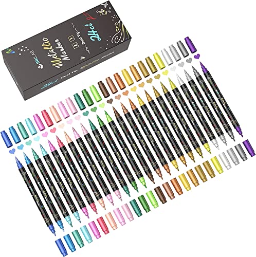 INK LAB Metallic Marker Stifte 24 Farben Metallischen Stift Pens Dual Tip für DIY Fotoalbum Gästebuch Hochzeit Scrapbook Schwarze Karte Glas Bullet Journal,Mittel & Bürstenspitze von INK LAB