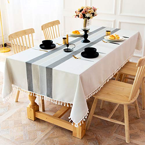 INKARO Fleckabweisende Tischdecke rechteckig Baumwolle Leinen bestickt Nappaleder Tischdecken für Küche, Restaurant, (graue Streifen, 140 x 180 cm) von INKAROBOX