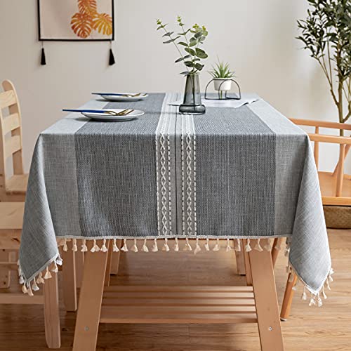 INKARO Fleckenabweisende Tischdecke rechteckig aus Baumwollleinen mit Quastenrand abwischbar aus Pulver für den Esstisch (grau, 140 x 180 cm) von INKAROBOX