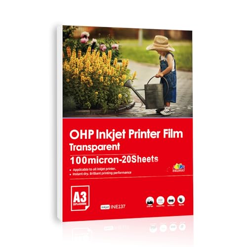 INKUWAY A3 Transparente Inkjet-OHP-Folie mit Senser Trip für Tintenstrahldrucker, 20 Blatt, zur Verwendung beim Bild- und Designdruck von INKUWAY