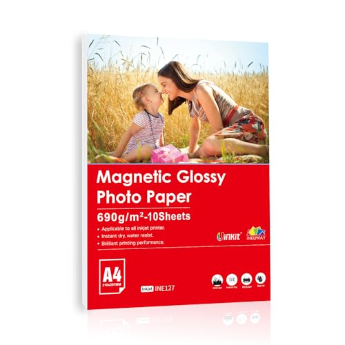 INKUWAY A4 bedruckbare Magnetfolien, 10 Blatt, glänzend Magnet-Fotopapier für Inkjet Tintenstrahldrucker von INKUWAY
