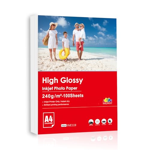 Inkuway 240 g/m² A4 100 Blatt glänzendes Inkjet-Fotopapier für professionellen Druck für Tintenstrahldrucker Inkuway 240 g/m² A4 100 Blatt glänzendes Inkjet-Fotopapier für professionellen Druck für Tintenstrahldrucker von INKUWAY