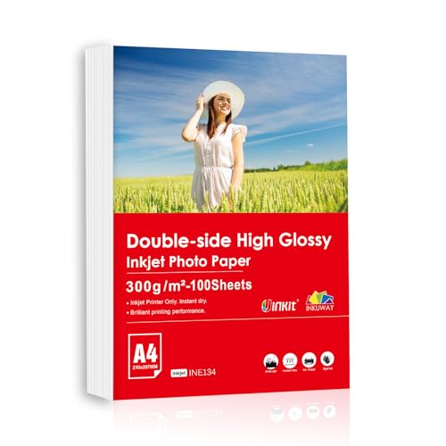 Inkuway A4 100 Blatt schweres, dickes 300 g/m² doppelseitiges, glänzendes Fotopapier für den Tintenstrahldruck von INKUWAY