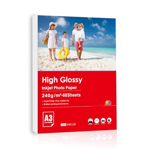 Inkuway A3 240 g/m² 60 Blatt glänzendes Inkjet-Fotopapier für professionellen Druck für Tintenstrahldrucker Inkuway A3 240 g/m² 60 Blatt glänzendes Inkjet-Fotopapier für professionellen Druck für Tintenstrahldrucker von INKUWAY