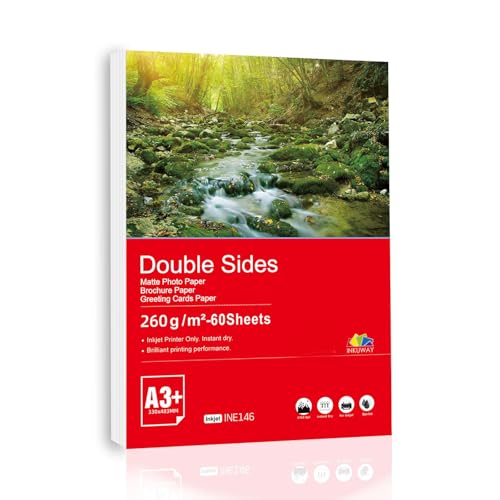 Inkuway Thick A3 Plus A3+ 13x19 doppelseitig matt – Fotopapier 260 g/m², 60 Blatt, Tintenstrahlpapier, bedruckbar für Menüs, Kalender, Tintenstrahldrucker. Inkuway Thick A3 Plus A3+ 13x19 doppelseitig matt – Fotopapier 260 g/m², 60 Blatt, Tintenstrahlpapier, bedruckbar für Menüs, Kalender, Tintenstrahldrucker. von INKUWAY