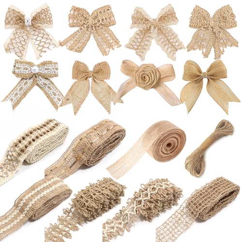 8 Stk Sackleinenbögen Fliege mit 8 Rollen Juteband Sackleinen Band Burlap Band für DIY Nähen Handwerk Geschenkband Wrapping rustikaler Bowknot Party Urlaub und Hochzeit Dekoration 8 Stk Sackleinenbögen Fliege mit 8 Rollen Juteband Sackleinen Band Burlap Band für DIY Nähen Handwerk Geschenkband Wrapping rustikaler Bowknot Party Urlaub und Hochzeit Dekoration von INLAZTIM