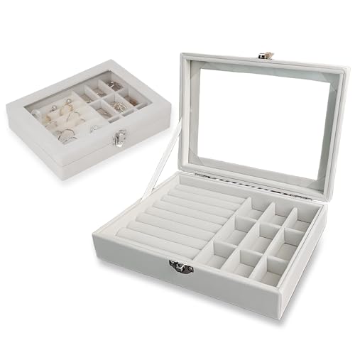 INMORVEN Schmuckkästchen, 2-in-1 Schmuckaufbewahrung aus Samt, Jewelry Box mit Schloss, Schmuckkasten Damen Schmuckschatulle für Schmuck, Ringe, Ohrringe, Halsketten von INMORVEN