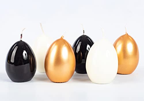 INNA-Glas Ostereier Kerzen LEONITA, 6 Stück, gold-schwarz-elfenbein, 6cm, 4,5cm, 7h - Made in Germany - Deko Kerzen von INNA-Glas