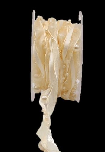 INNA-Glas Zierband Perlenschnur CARESA aus Chiffon und Satin, creme, 5m, 20mm - Dekoband von INNA-Glas