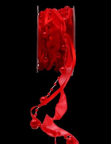 INNA-Glas Zierband Perlenschnur CARESA aus Chiffon und Satin, rot, 5m, 20mm - Dekoband von INNA-Glas