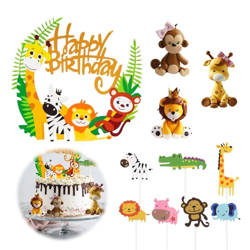 INNAL 11 Pcs Tortendeko 1. Geburtstag Junge Tortendeko Waldtiere Tortendeko Happy Birthday Cake Topper 1. Geburtstag Kuchen Deko Safari Tortendeko Tiere Tortendeko Dschungel für Mädchen Kinder Junge von INNAL