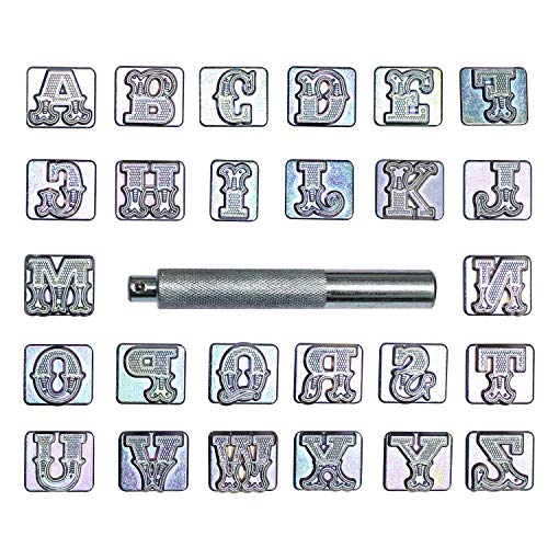 INNETOC 27 Stück 19 mm A-Z Alphabet-Buchstaben und Muster-Stanzwerkzeug-Set für Lederarbeiten, Gürtel, Sattel und andere Leder-DIY-Projekte (19 mm), Buchstabe) von INNETOC