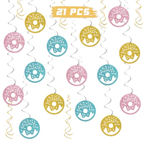 Donut-Hängewirbel, süße Motto-Party-Wirbel, Donut-Aufwachsen, Donut-Geburtstag, Babyparty, Hochzeit, Verlobung, Party, Folie, Deckendekoration, Zubehör, 21 Stück Glitzer von INNORU