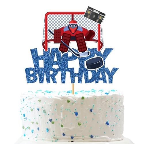 Hockey-Kuchenaufsatz "Happy Birthday" – Sport-Thema, Eishockey-Party-Dekorationen, Hockeyspieler-Geburtstagsparty-Dekoration für Kinder, Männer, Mädchen, Jungen, blauer Glitzer Hockey-Kuchenaufsatz "Happy Birthday" – Sport-Thema, Eishockey-Party-Dekorationen, Hockeyspieler-Geburtstagsparty-Dekoration für Kinder, Männer, Mädchen, Jungen, blauer Glitzer von INNORU