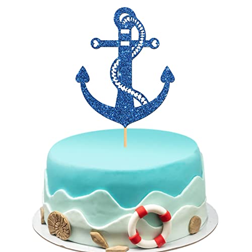 INNORU Tortenaufsatz mit glitzerndem maritimem Thema – Schiffsanker – Kuchendekoration – Geburtstag – Babyparty/Hochzeit Party Kuchen Dekorationen Supplies – Marineblau von INNORU