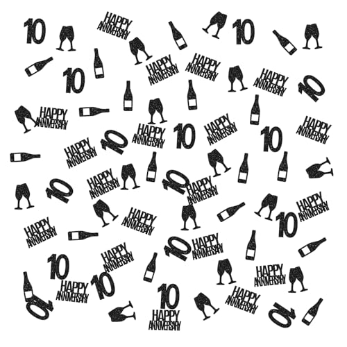 Konfetti zum 10. Hochzeitstag, schwarzer Glitzer, Zahl 10, Tischkonfetti, 10 Jahre Papierstreuung, 10. Jahrestag Prost bis 10 Jahre, Party-Tischdekorationen, Konfetti, 120 Stück Konfetti zum 10. Hochzeitstag, schwarzer Glitzer, Zahl 10, Tischkonfetti, 10 Jahre Papierstreuung, 10. Jahrestag Prost bis 10 Jahre, Party-Tischdekorationen, Konfetti, 120 Stück von INNORU