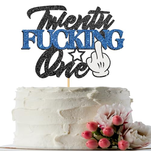 Twenty Fukking One Cake Topper – 21. Geburtstag Party Dekorationen, Twenty-One Sign Cake Topper, lustige Geburtstagsparty-Dekoration, Zubehör, blauer Glitzer Twenty Fukking One Cake Topper – 21. Geburtstag Party Dekorationen, Twenty-One Sign Cake Topper, lustige Geburtstagsparty-Dekoration, Zubehör, blauer Glitzer von INNORU
