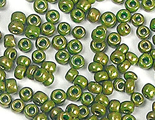 Glasstein, rund, glänzend, metallisch, olivgrün, 2,3 mm, 10/0, 500 g. von INNSPIRO