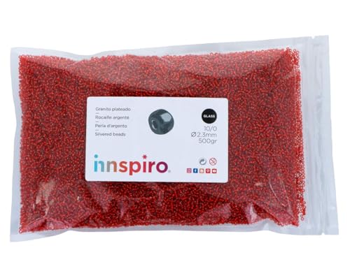 Glasstein, rund, silberfarben, rot, 2,3 mm, 10/0, 500 g. von INNSPIRO