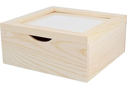 Holzbox für Servietten aus massivem Kiefernholz mit Glas, 20 x 20 x 9 cm. von INNSPIRO
