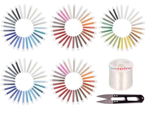 INNSPIRO MAXI Rocailles-Set aus rundem Glas, Mix und Oberflächen, Maße 2,3 mm und 3,8 mm, 130 Stück, Mini-Röhrchen und 100 m, elastischer Faden und Schere, zur Herstellung Ihrer eigenen von INNSPIRO