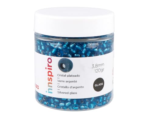 INNSPIRO Rocailles aus Glas, rund, silberfarben, blau, für Kinder, 3,8 mm, 120 g, zum Herstellen von Armbändern und Halsketten, ideal für Bastelarbeiten und Schmuck mit Kindern. von INNSPIRO