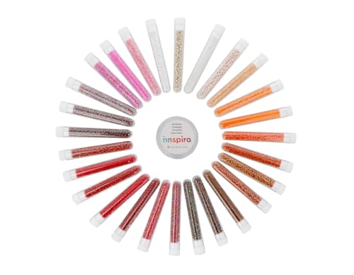 INNSPIRO Set mit runden Glasperlen, Rot, Orange, Rosa, Weiß und Bronze, 3,8 mm, 27 Stück, Mini-Röhrchen und 10 m elastischer Faden, zur Herstellung eigener Schmuckkreationen mit Perlen von INNSPIRO