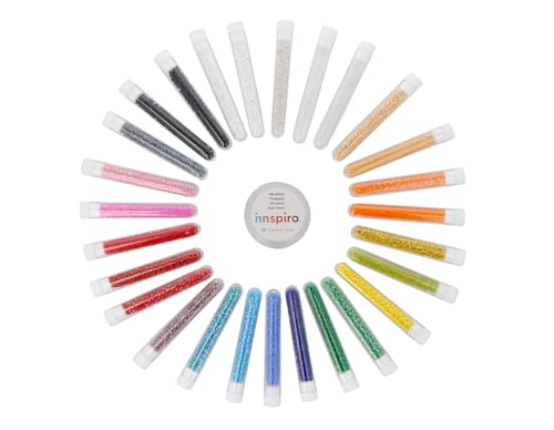 INNSPIRO Rocailles-Set aus rundem Glas, verschiedene Farben und Oberflächen, Maße 2,3 mm, 27 Stück, Mini-Röhrchen und 10 m elastischer Faden INNSPIRO Rocailles-Set aus rundem Glas, verschiedene Farben und Oberflächen, Maße 2,3 mm, 27 Stück, Mini-Röhrchen und 10 m elastischer Faden von INNSPIRO