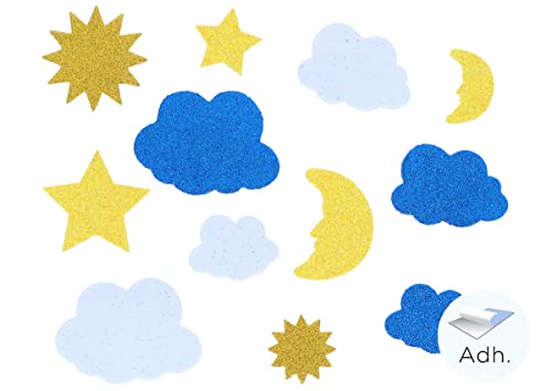 INNSPIRO Sonne, Mond, Sterne und Wolken aus EVA-Glitzer, 30 Stück, ideal für Bastelarbeiten mit Kindern, Dekorationen und kreative Aktivitäten von INNSPIRO
