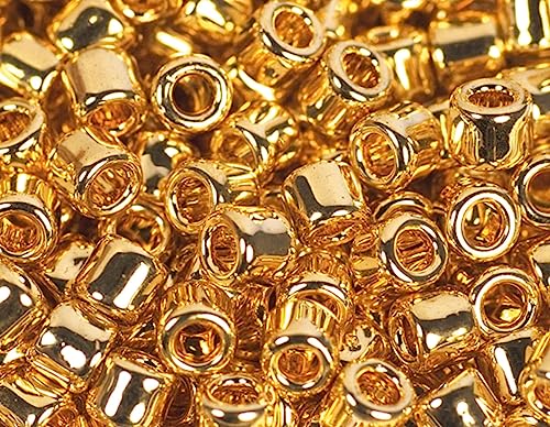 Japanische Perlen Zylinder Schatz, echtes Gold, glänzend, 1,8 mm, 11/0, 100 g. von INNSPIRO