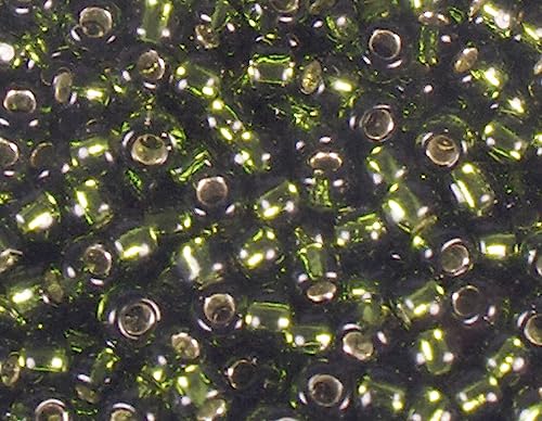 Japanische Rocaille-Perlen, versilbert, Olivgrün, 2,2 mm. 11/0, 100 g. von Toho