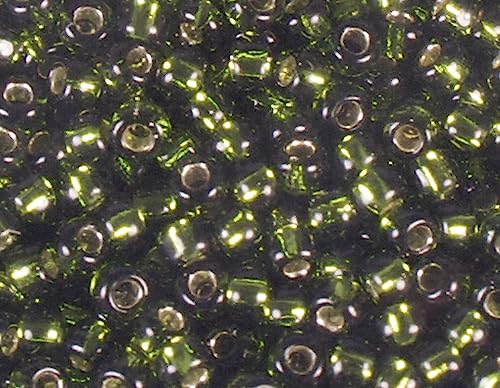 Japanische Rocaille-Perlen, versilbert, Olivgrün, 2,2 mm. 11/0, 100 g. von Toho