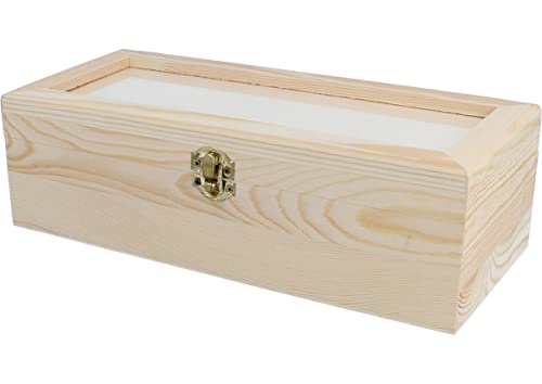 INNSPIRO Kiste aus massivem Kiefernholz mit Glas, 29,5 x 12,5 x 8,8 cm. von INNSPIRO