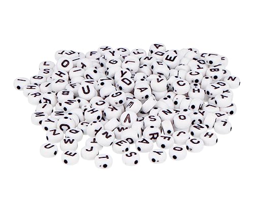 Kunststoffperlen, rund, weiße Buchstaben, 7 mm, 1200 Stück von INNSPIRO