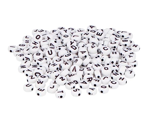 Kunststoffperlen, rund, weiße Buchstaben, 7 mm, 1200 Stück Kunststoffperlen, rund, weiße Buchstaben, 7 mm, 1200 Stück von INNSPIRO