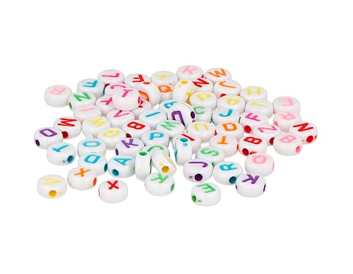 Kunststoffperlen, rund, weiße Buchstaben, verschiedene Farben, 7 mm, 1200 Stück von INNSPIRO
