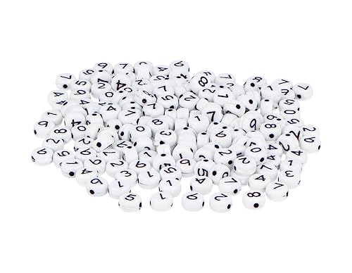 Kunststoffperlen, rund, weiße Zahlen, 7 mm, Durchmesser: 1,2 mm, 1200 Stück von INNSPIRO
