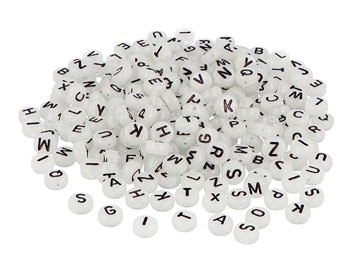 Kunststoffperlen mit phosphoreszierenden Buchstaben, 1200 Stück, ca. 7 mm Durchmesser, Innendurchmesser: 1 mm. Dose von INNSPIRO