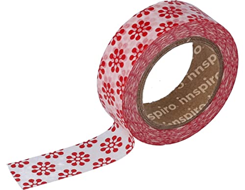 INNSPIRO Masking Tape Washi Klebeband, rote Blumen, 15 mm x 10 m, Serie Deco von INNSPIRO