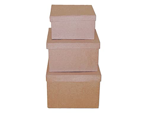 Set mit 3 quadratischen Pappmaché-Boxen 14, 17 und 20 cm. von INNSPIRO