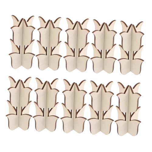INOOMP 12 Sätze Hölzerne Tulpe hängen Scheiben Holzhandwerk zum Bemalen Blumenaufsätze für Tische Holzblumen zum Basteln Blumenornament-Bastelsets Tulpen-Ornamente Beige von INOOMP