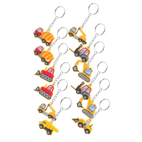 INOOMP 12 Stück Bauparty Schlüsselbund Gunst der Baupartei Preisträger im Klassenzimmer Kinderparty Gefälligkeiten Gastgeschenke zum Thema Bauen Baggerschlüsselring PVC von INOOMP