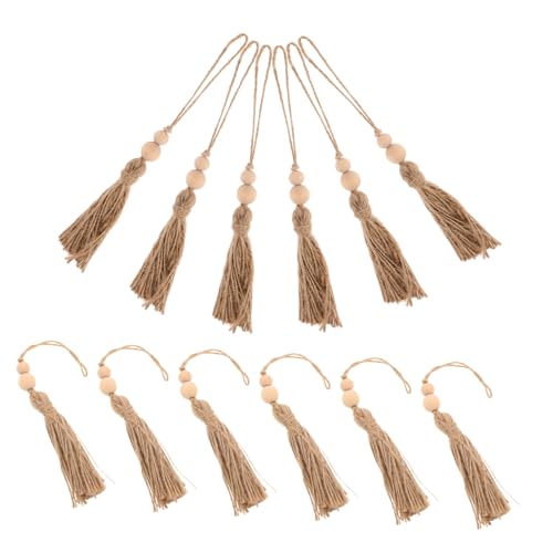 INOOMP 12 Stück Teiliges Holzperlen Quasten aus Juteseil Natürliche Boho Hängedekoration mit Holzperlen Rustikale Tasseln für DIY Girlanden Weihnachtsbaum Party und Wohnraumgestaltung von INOOMP