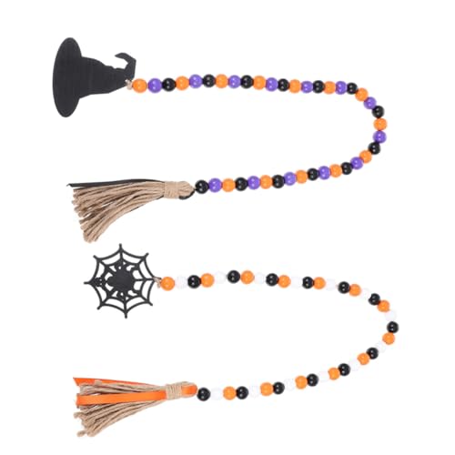 INOOMP 2 Stück Halloween Holzperlen Quaste Anhänger Dekorative Holzperlen mit Tassel für Wand und Tischdekoration für Festlichkeiten und Kreative Fotorequisiten von INOOMP